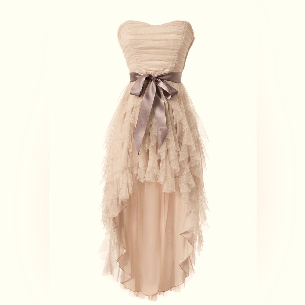 Strapless Hi-Low Champagne Glitter Prom Dress